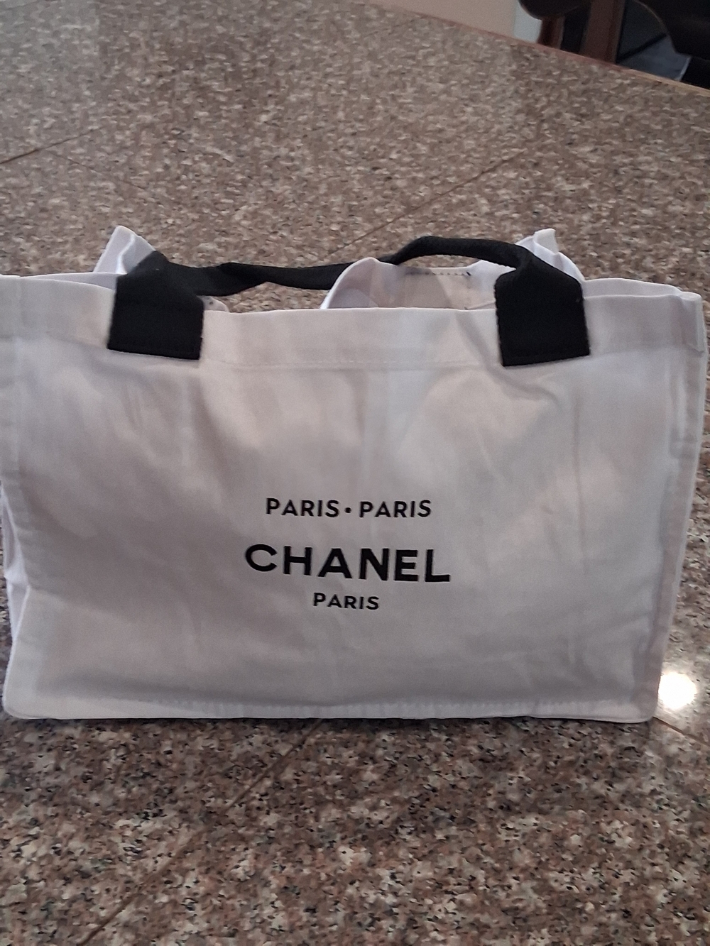 Chanel GWP White Cotton Tote With  Black Canvas Handles.New